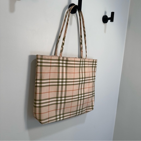Burberry Signature Plaid Tote Check Fabric Green Orange - Picture 4 of 16